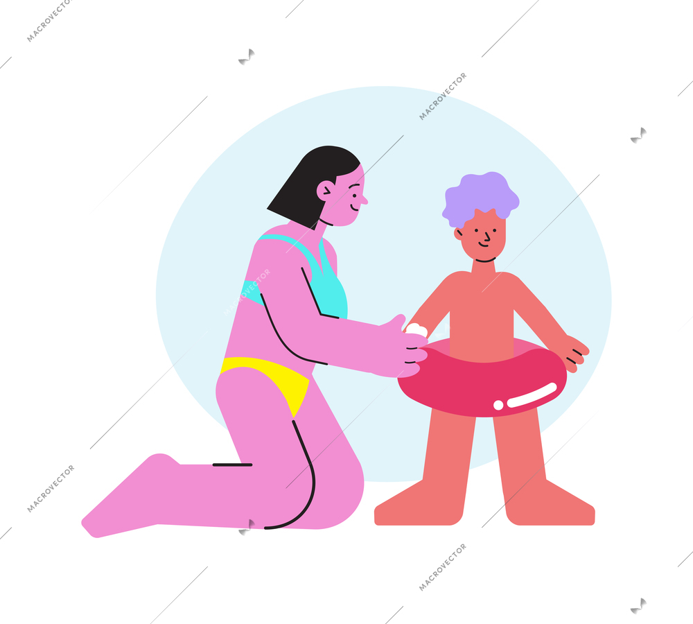 Mother applying sun protection cream on child body flat vector illustration