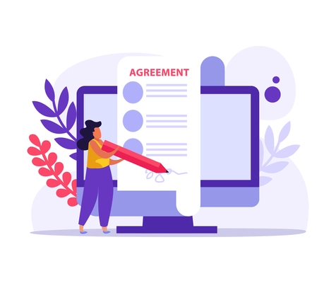 Human character signing agreement flat icon vector illustration