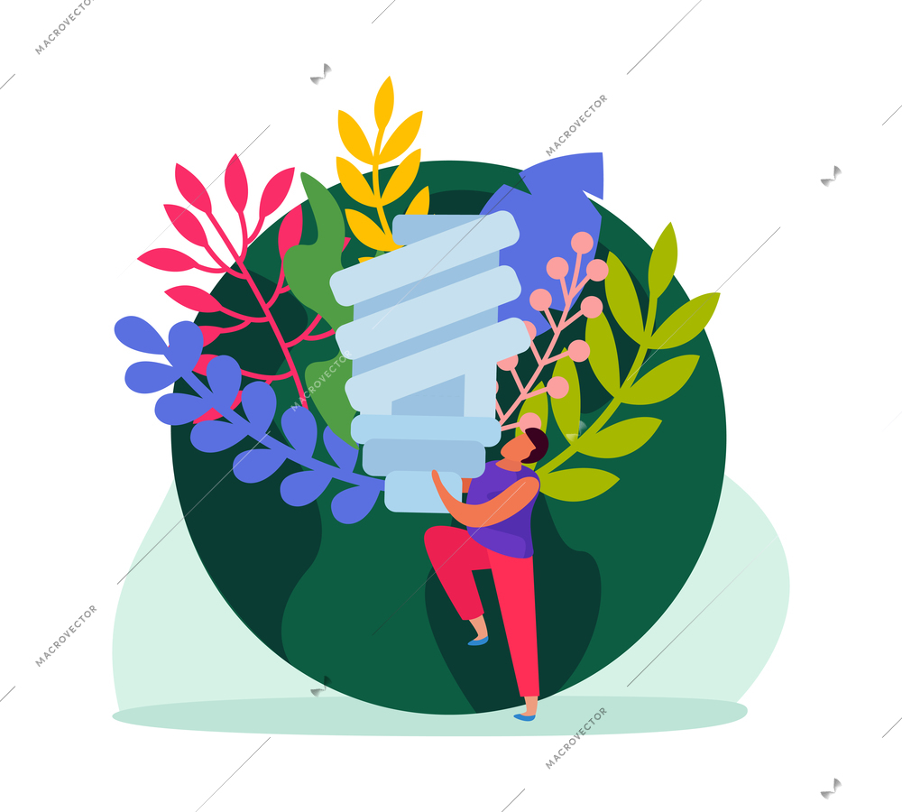 Flat nature and ecology concept with colorful elements vector illustration