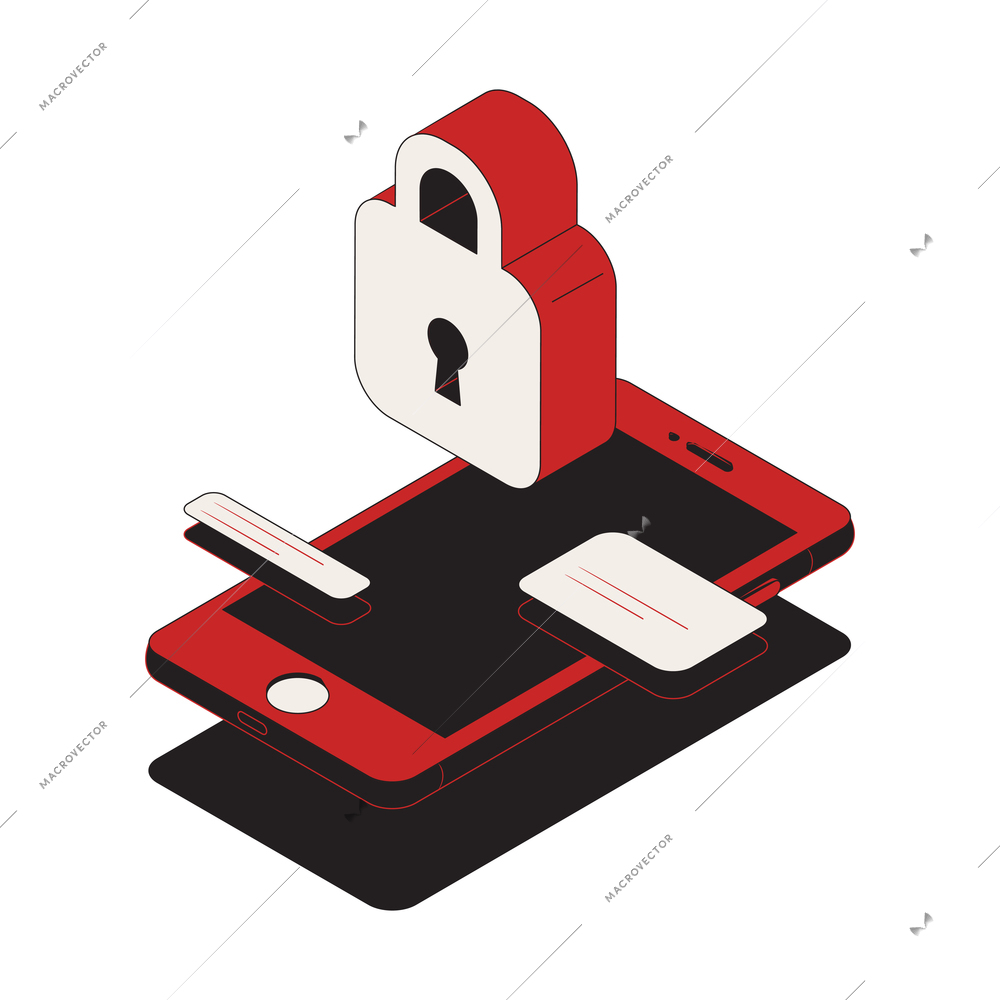 Cyber security data protection concept icon with smartphone and lock isometric vector illustration