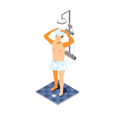 Man having shower with gel isometric icon on white background vector illustration