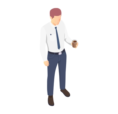 Sleepy office worker holding cup of coffee isometric icon vector illustration