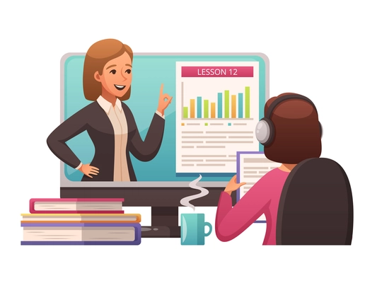 Student taking academic online courses cartoon icon vector illustration