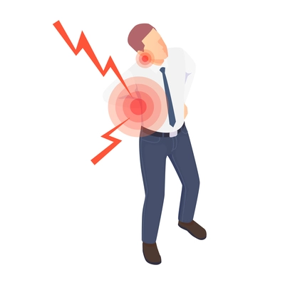 Isometric icon with man feeling pain in body because of sedentary lifestyle office work vector illustration