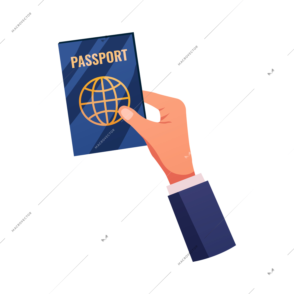 Travel flat icon with male hand holding passport vector illustration