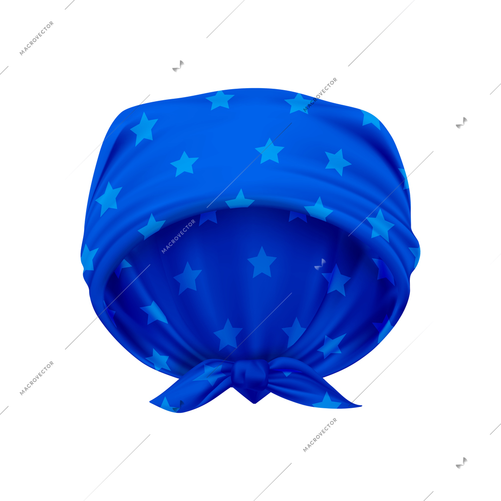 Blue elegant head bandana with star pattern on white background realistic vector illustration
