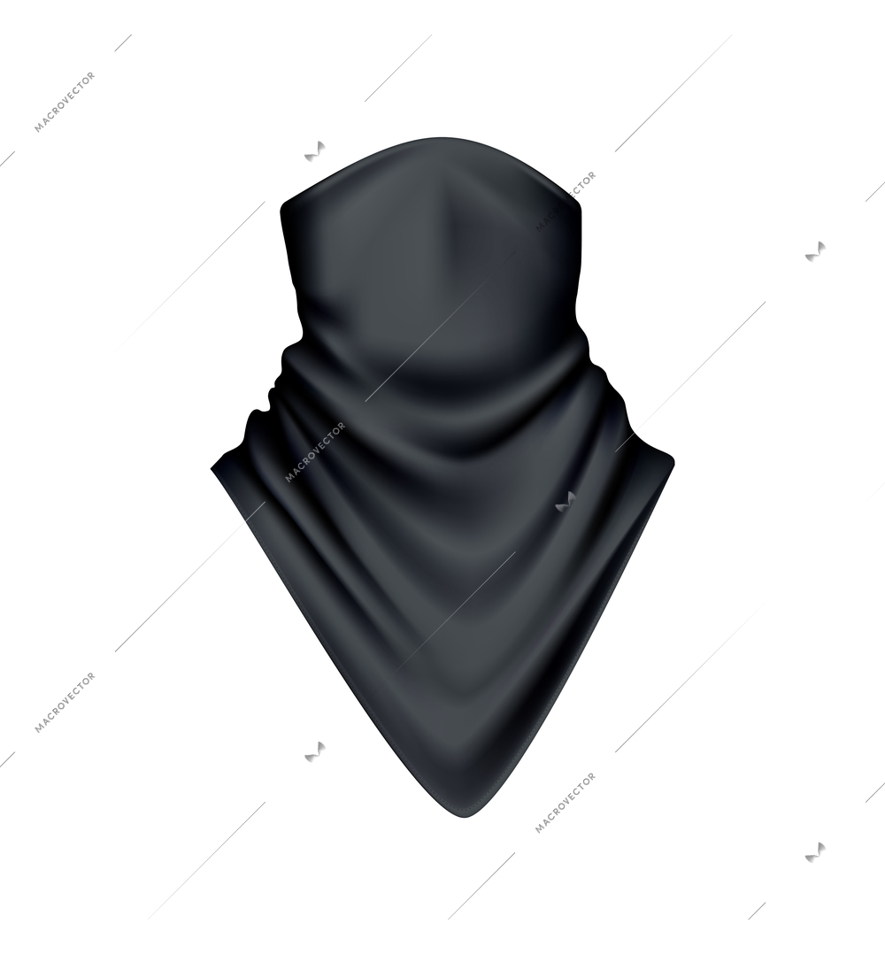 Black color bandana on white background realistic vector illustration