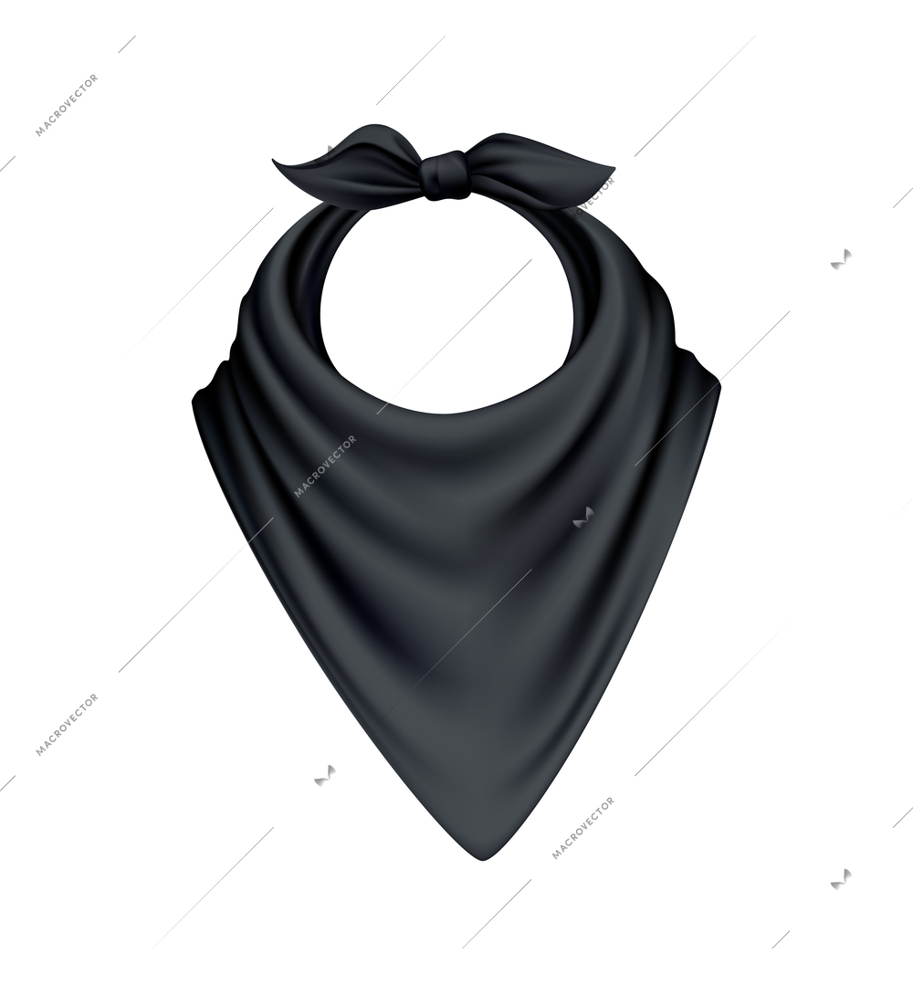 Realistic knotted black kerchief on white background vector illustration
