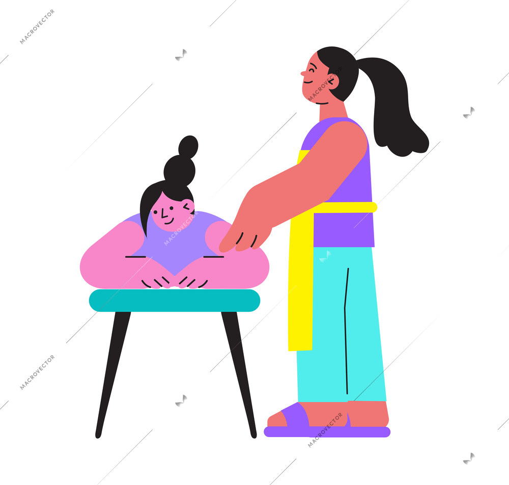 Spa salon icon with doodle female character having relaxing body massage vector illustration