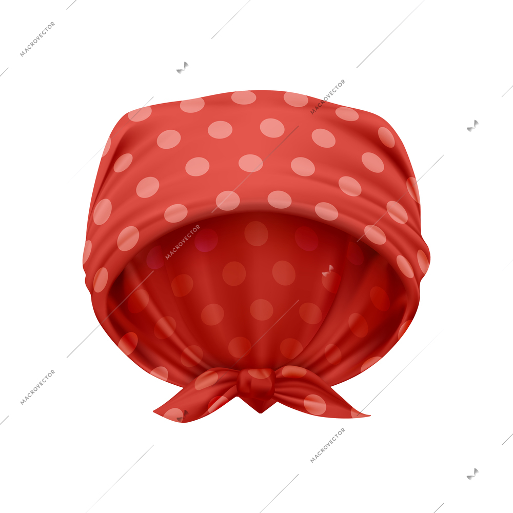 Realistic icon with knotted red polka dot bandana on head vector illustration