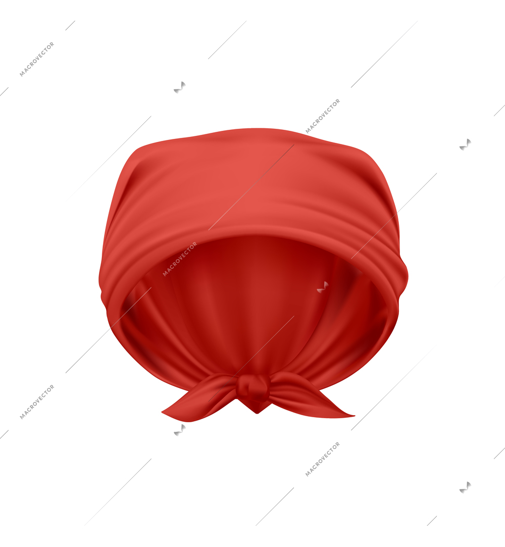Elegant red kerchief knotted on head realistic vector illustration