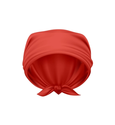 Elegant red kerchief knotted on head realistic vector illustration