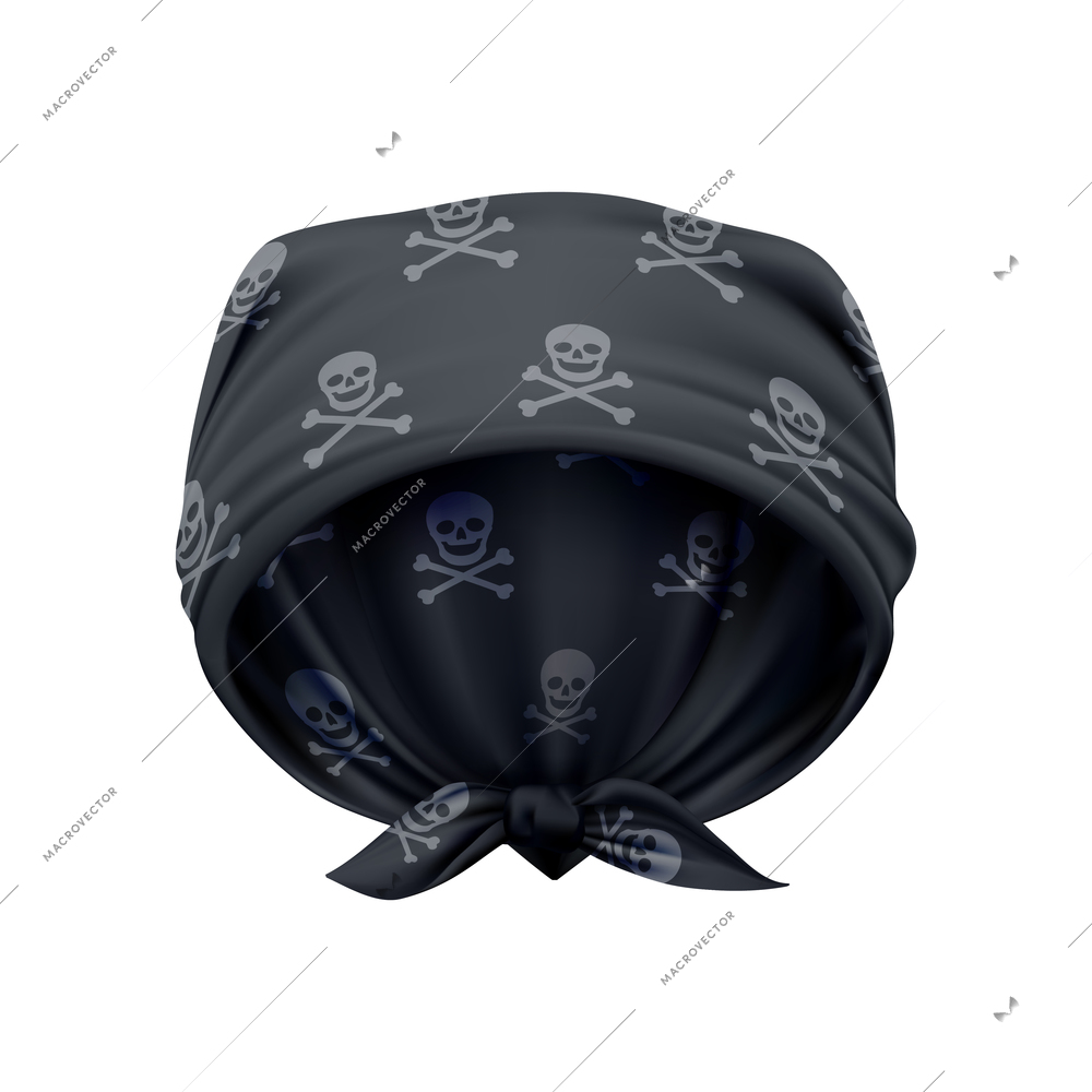 Black head bandana with pirate pattern realistic vector illustration