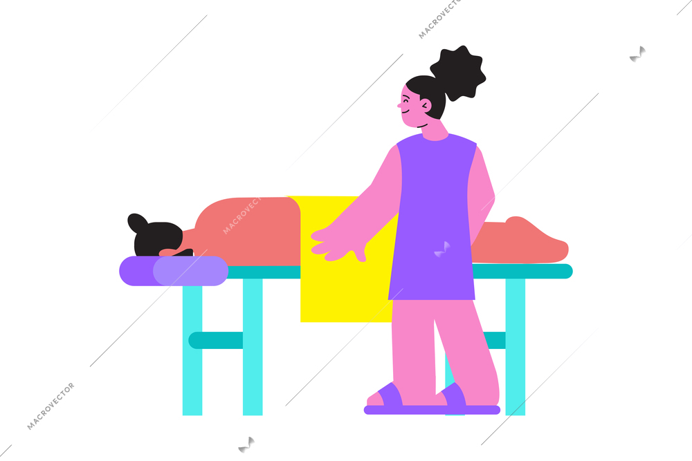 Woman having body massage in spa salon flat icon vector illustration