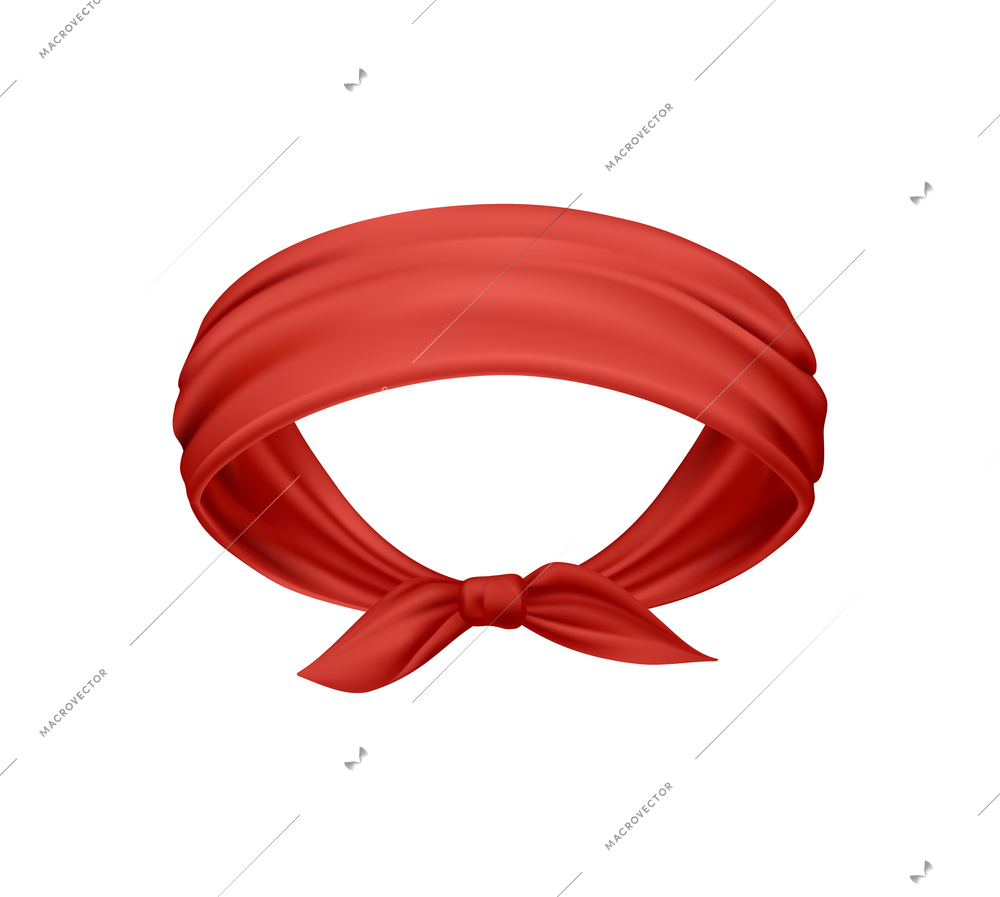 Realistic head bandana made of red cloth on white background vector illustration