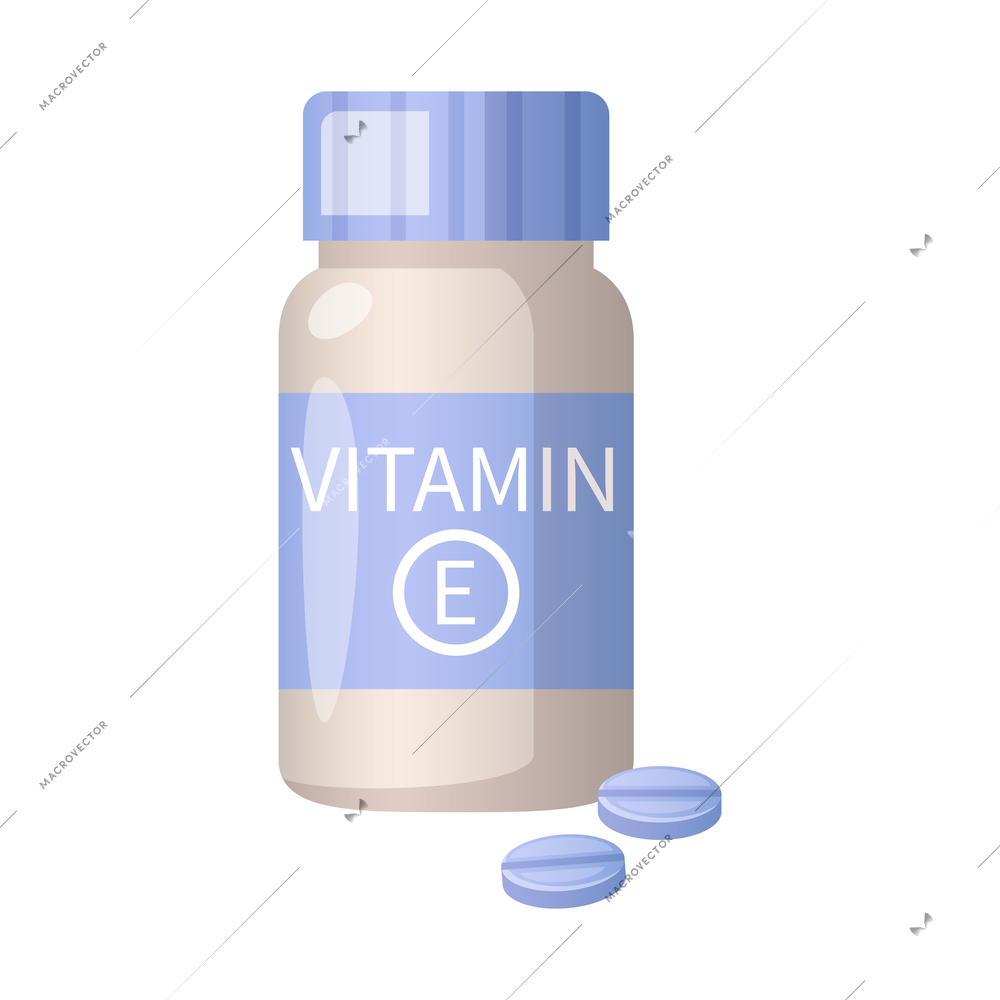 Cartoon icon with bottle and two pills of vitamin e on white background vector illustration