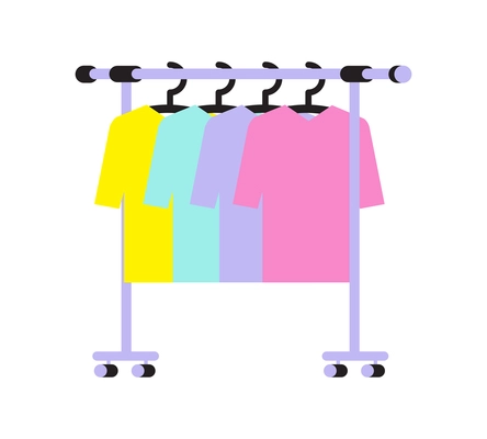 Hangers with colorful tshirts on clothes rack cartoon icon vector illustration