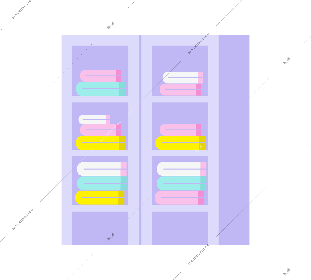 Flat icon with colorful folded linen in rack with glass doors vector illustration