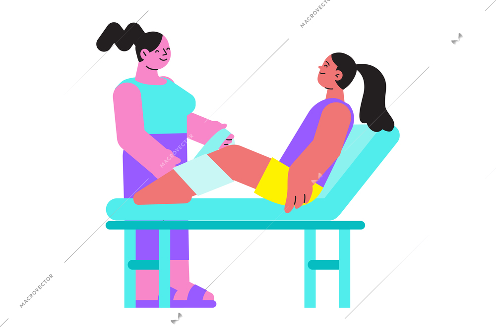 Flat icon with character doing beauty procedure at spa salon vector illustration