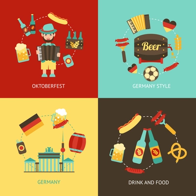 Germany travel Oktoberfest drink and food flat set isolated vector illustration