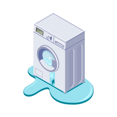 Broken leaking washing machine isometric icon vector illustration