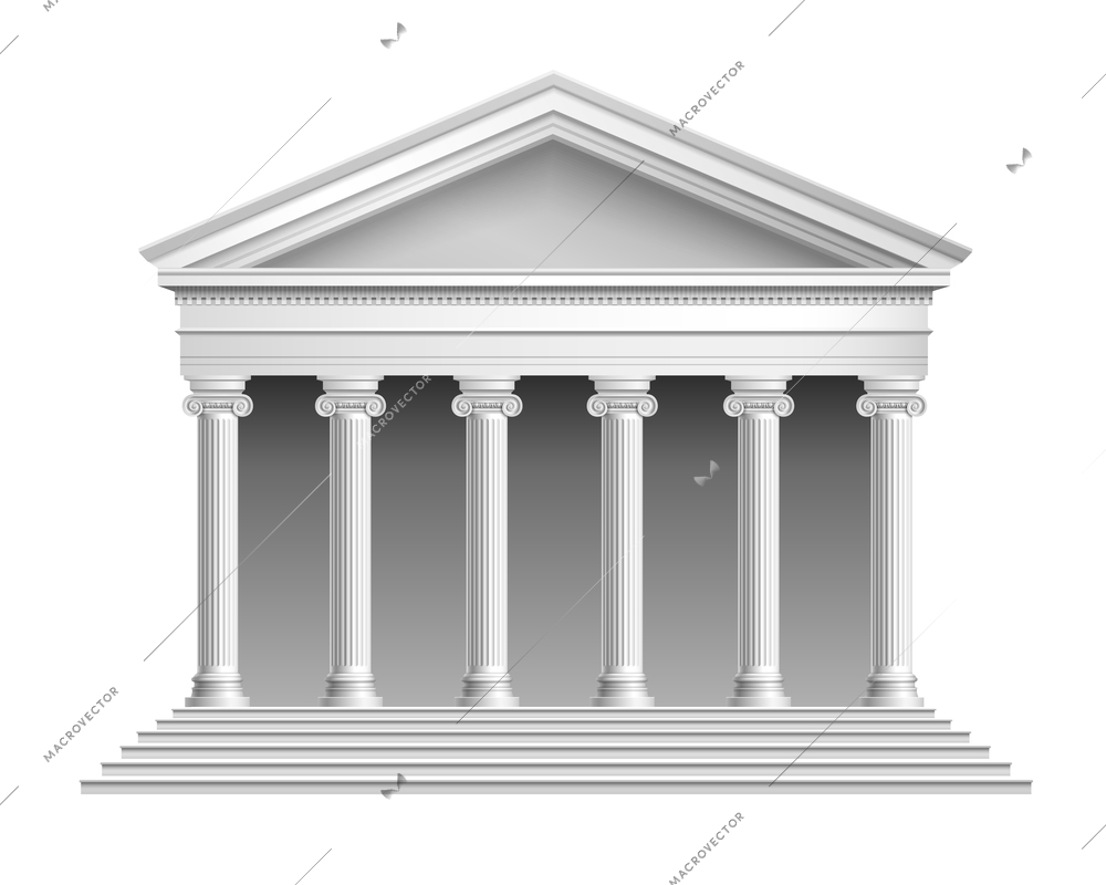 Realistic antique temple with ionic colonnade isolated on white background vector illustration