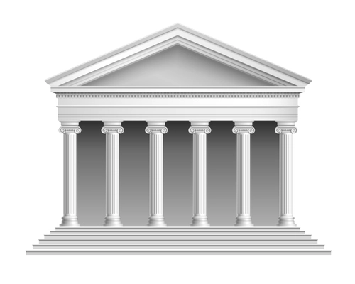 Realistic antique temple with ionic colonnade isolated on white background vector illustration