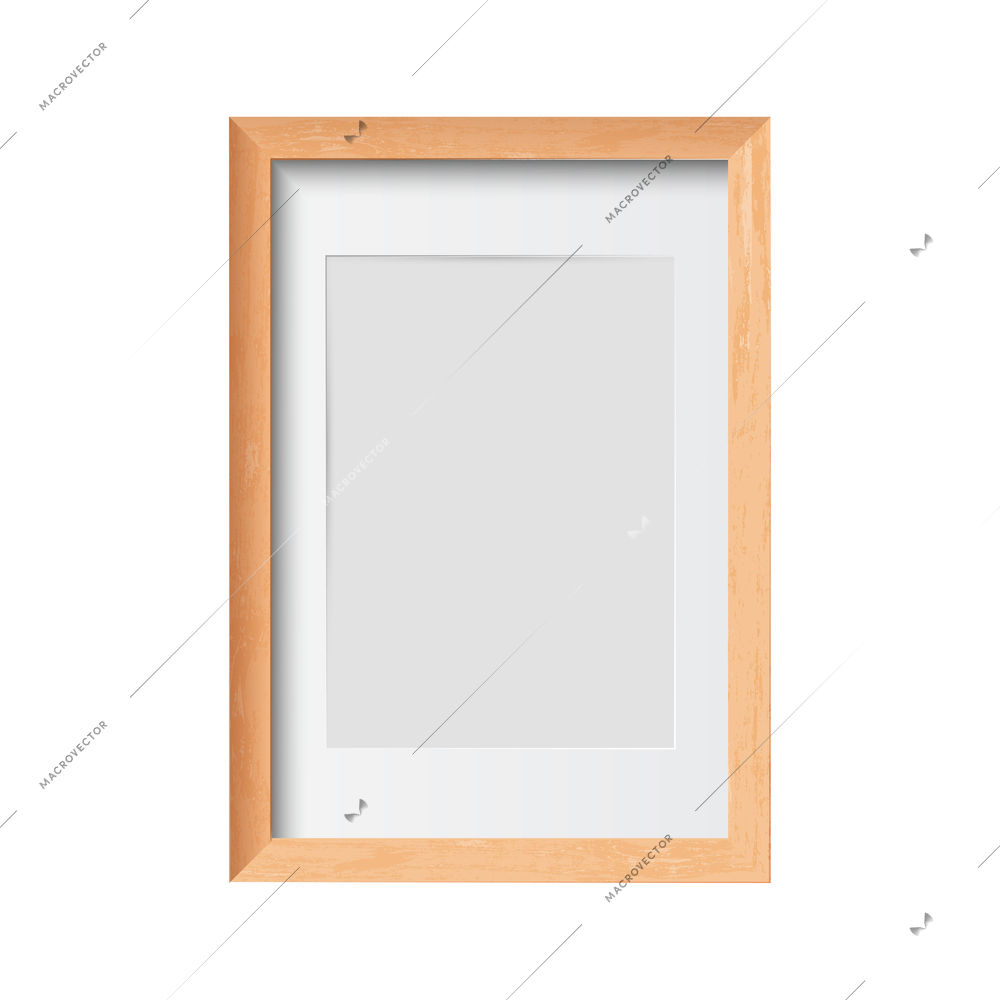 Vertical wooden frame mockup on white background realistic vector illustration