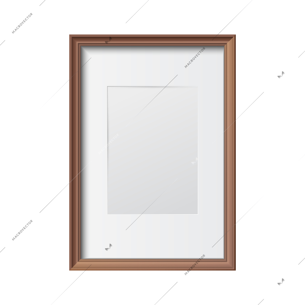 Realistic simple vertical wooden frame on white background vector illustration