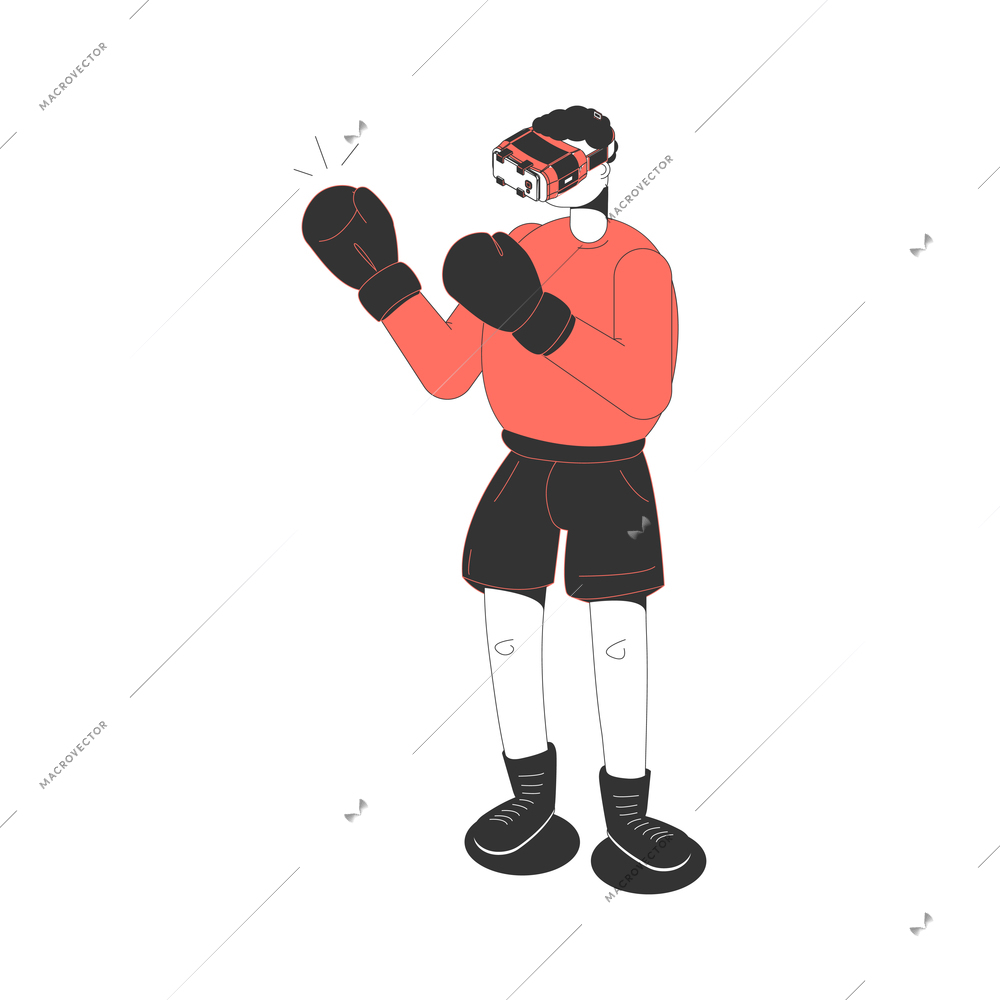 Isometric icon with boxing man in virtual reality glasses vector illustration