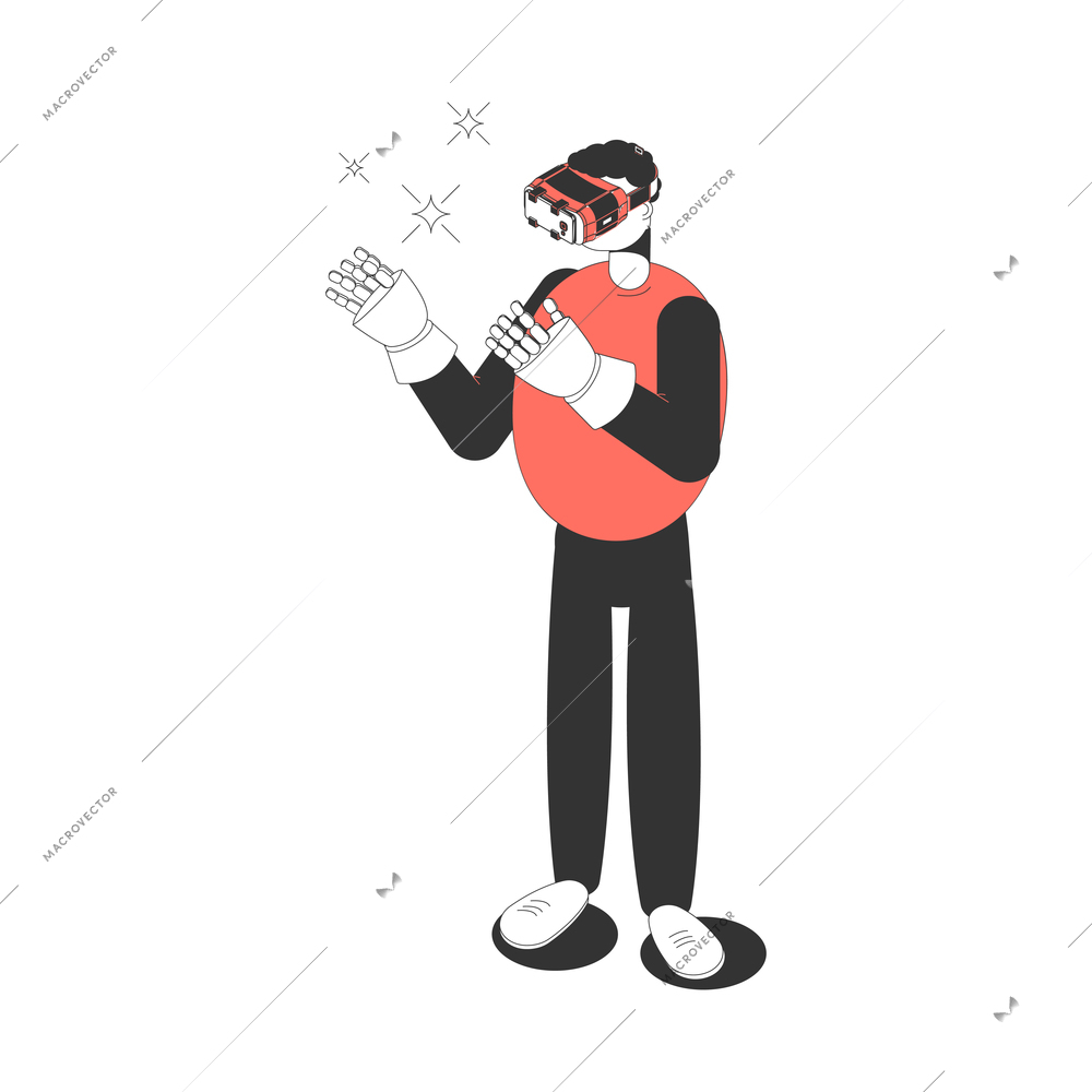 Isometric icon with 3d character having fun in vr glasses vector illustration