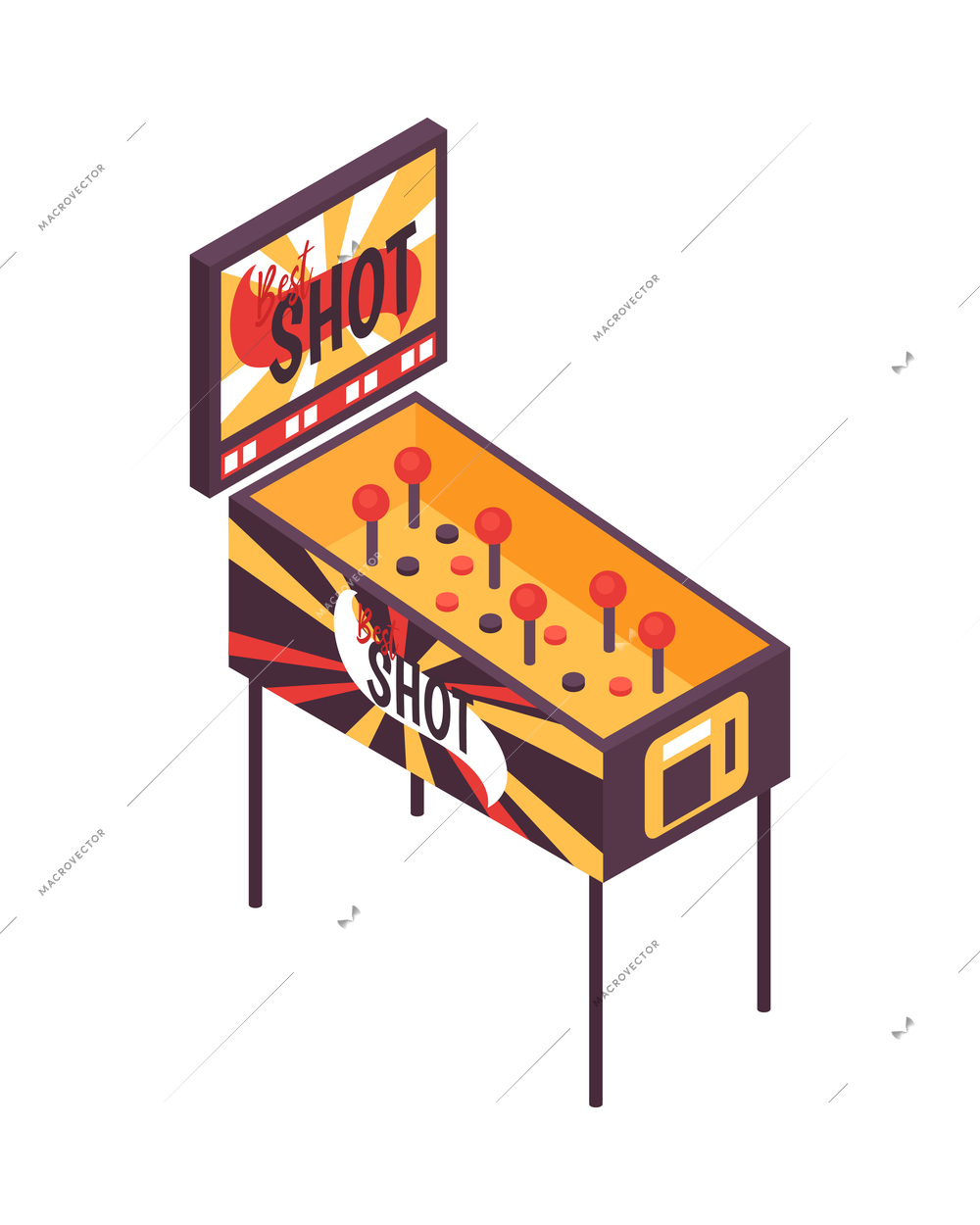 Arcade game machine in retro style on white background isometric vector illustration