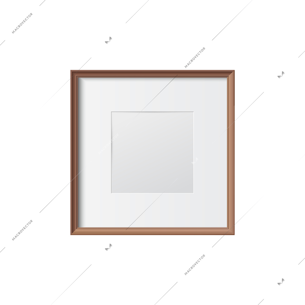 Thin square wooden picture frame on white background realistic vector illustration