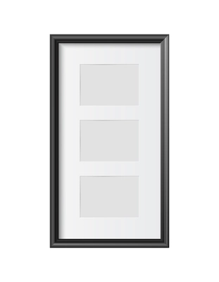 Vertical black blank wall frame for three small pictures on white background realistic vector illustration