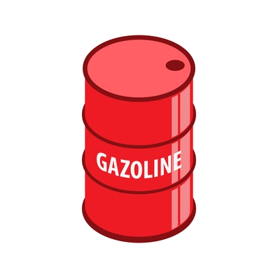 Red steel barrel with gasoline isometric icon 3d vector illustration