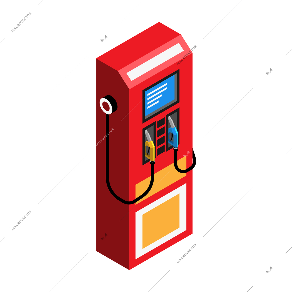 Isometric icon of red fuel dispenser petrol pump on white background vector illustration