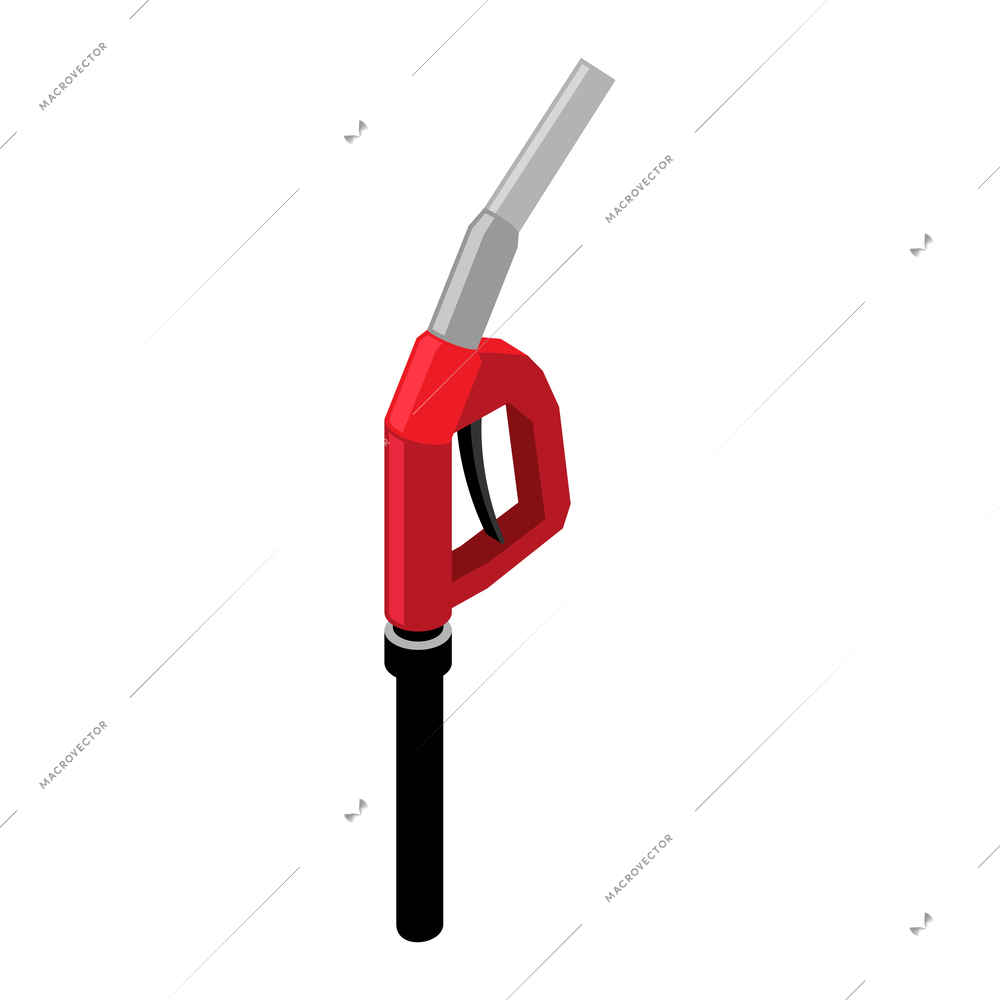 Gas station refuelling gun with hose back view isometric vector illustration