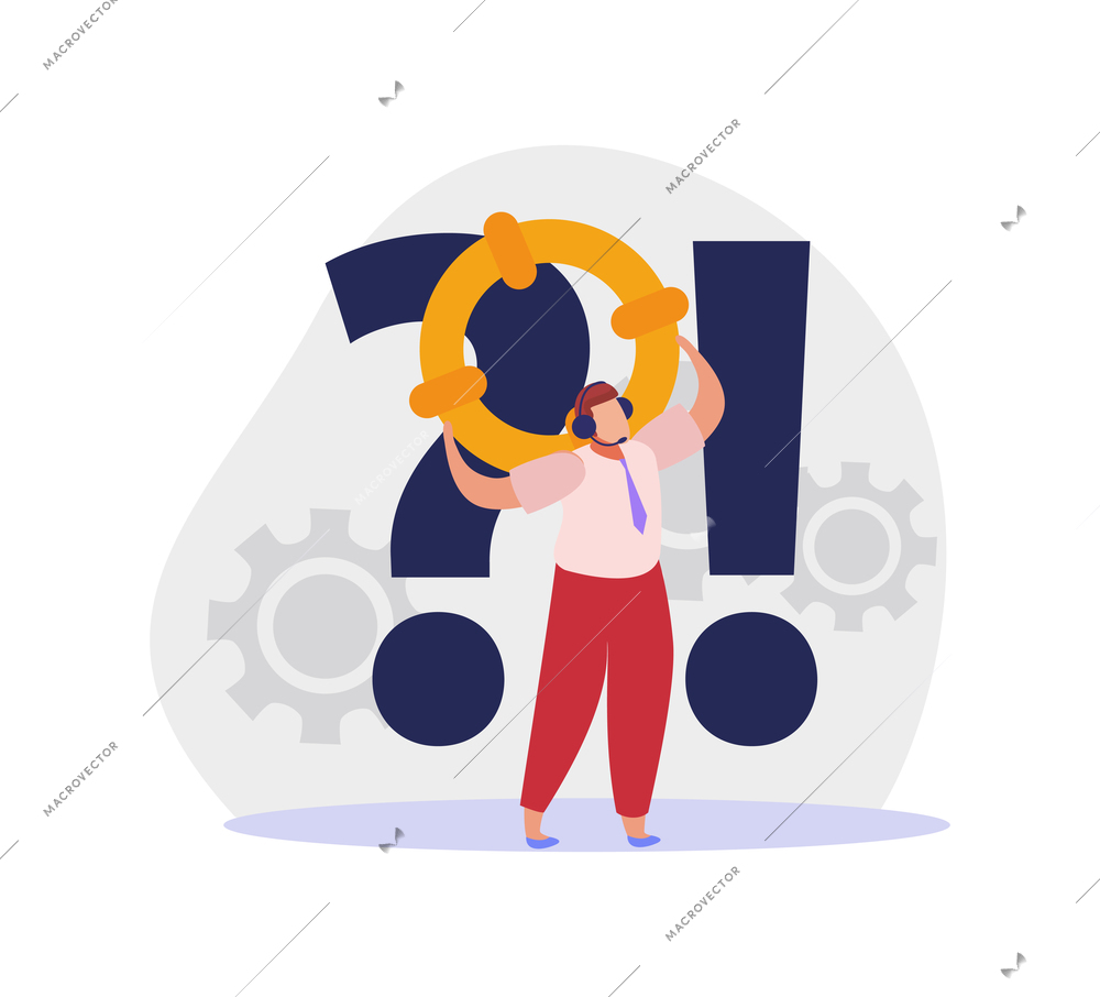 Flat customer service icon with character in headset and colorful elements vector illustration