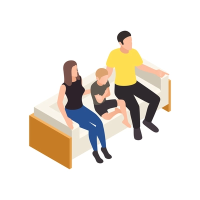 Isometric therapy session icon with family sitting on sofa 3d vector illustration