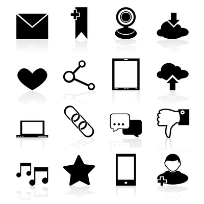 Social media icons black set with internet network elements isolated vector illustration