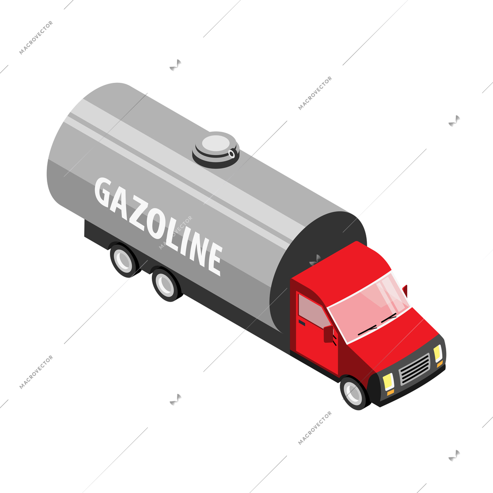 Isometric icon with gasoline tanker cargo truck on white background vector illustration