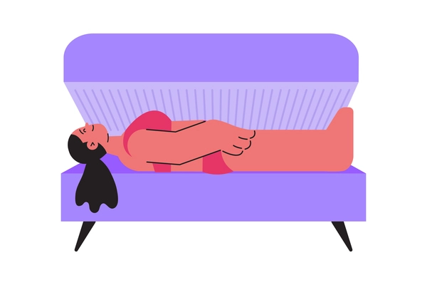 Smiling woman lying in solarium flat icon vector illustration