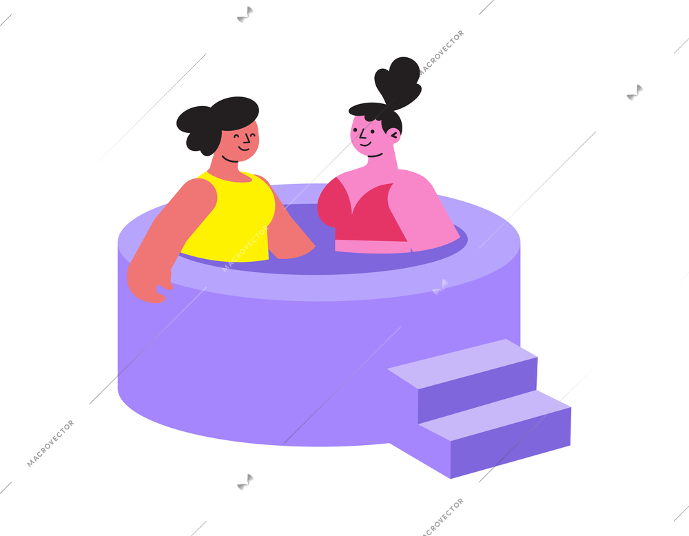 Flat icon with women in swimsuits relaxing in spa salon bath vector illustration