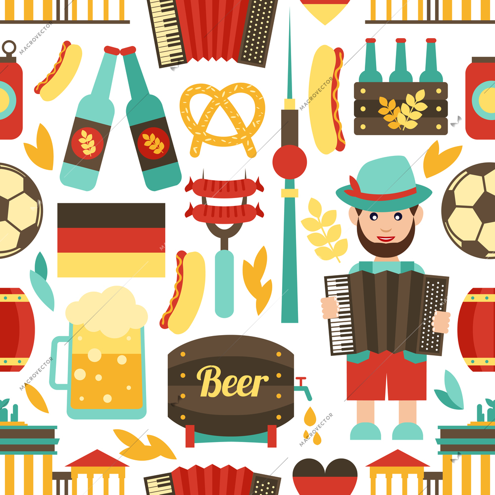 Germany travel tourist attractions seamless pattern vector illustration