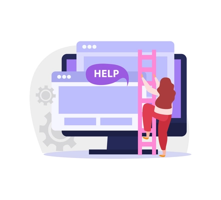 Online support service faq icon with computer monitor and flat character of client asking for help vector illustration