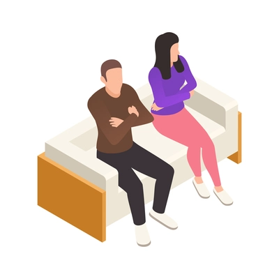 Offended couple upset with each other on counselling interview isometric icon vector illustration