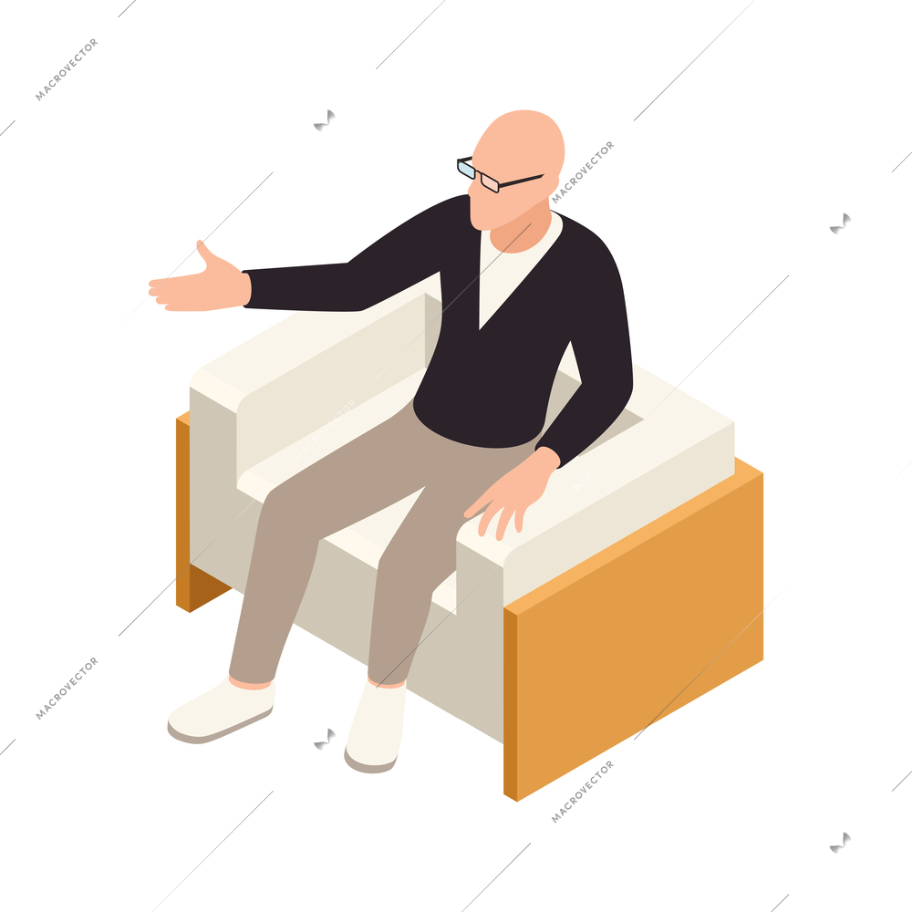 Male psychotherapist sitting in armchair talking to client isometric icon vector illustration