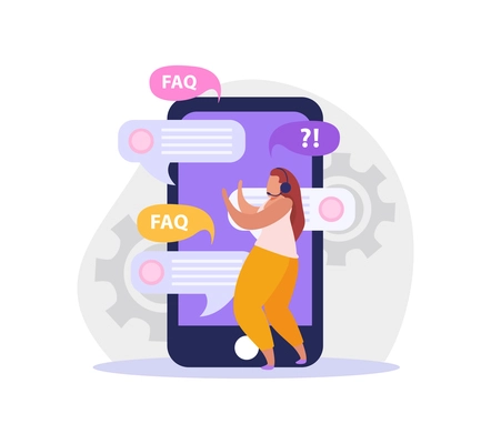 Online support worker answering customers questions in smartphone chat flat vector illustration