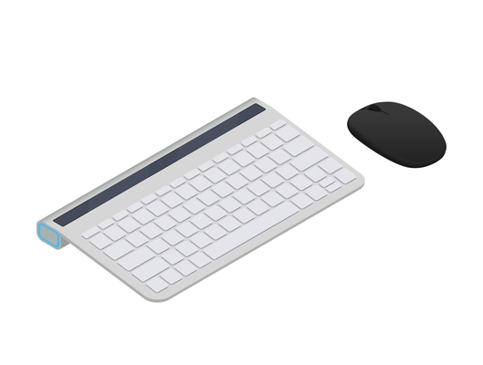 Isometric icon with wireless white keyboard and black mouse isolated vector illustration