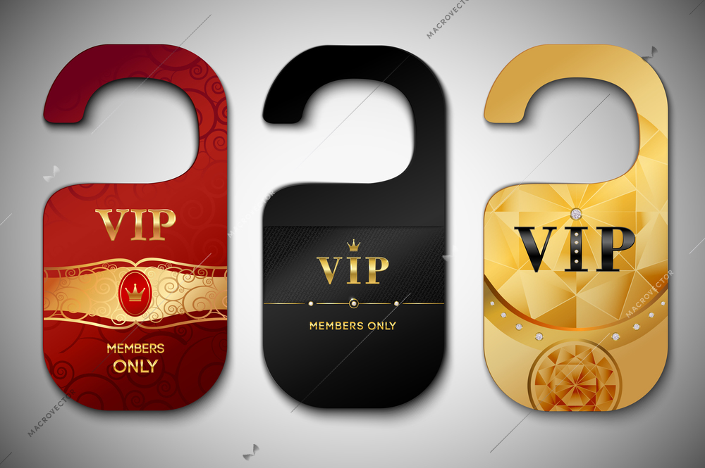 Vip red black and golden door tags set isolated vector illustration